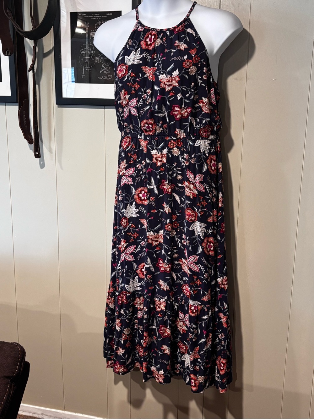 Old Navy Navy Floral Tie-Shoulder Dress